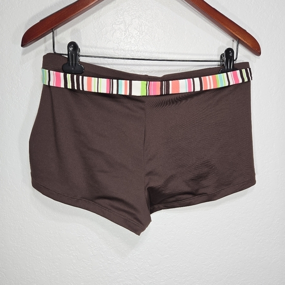 Sonoma 14 Y2K Brown Colorful Striped Belt Swim Bottom Shorts - Picture 2 of 5